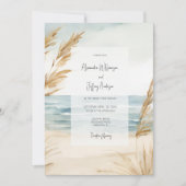 Faire-part de mariage à l'aquarelle sable et surf (Devant)