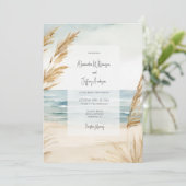 Faire-part de mariage à l'aquarelle sable et surf (Debout devant)