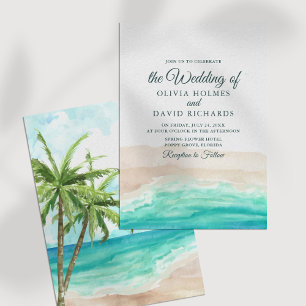 Faire-part de mariage à l'aquarelle sur la plage c