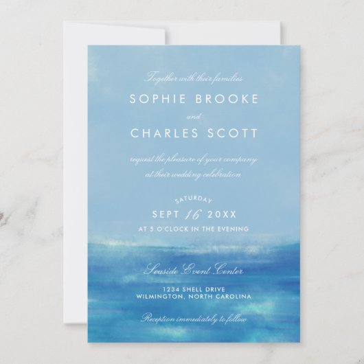 Faire-part de mariage à l'aquarelle sur l'océan él (Devant)