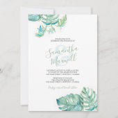 Faire-part de mariage à l'aquarelle tropicale verd (Devant)