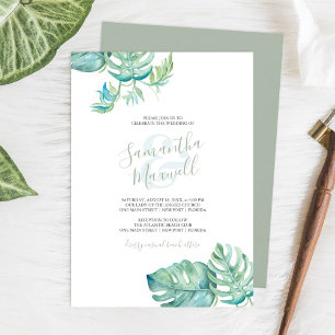 Faire-part de mariage à l'aquarelle tropicale verd