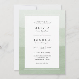 Faire-part de mariage à l'aquarelle vert moderne