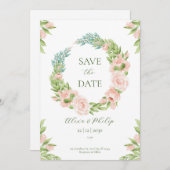 Faire-part de mariage à l'aquarelle verte et blanc (Devant / Derrière)