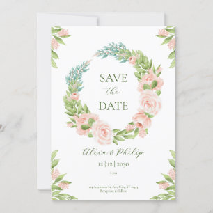 Faire-part de mariage à l'aquarelle verte et blanc