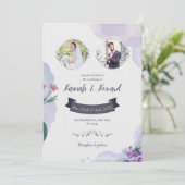 Faire-part de mariage à l'aquarelle violet et blan (Debout devant)