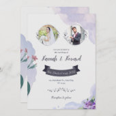 Faire-part de mariage à l'aquarelle violet et blan (Devant / Derrière)