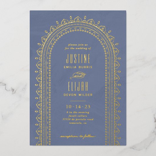 Faire-part de mariage à l'arch orné de bleu (Recto)
