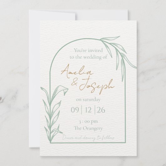 Faire-part de mariage à l'arche botanique vert sau (Devant)