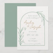 Faire-part de mariage à l'arche botanique vert sau (Devant / Derrière)