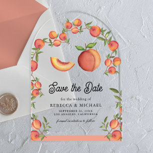 Faire-part de mariage à l'arche de fruits de pêche