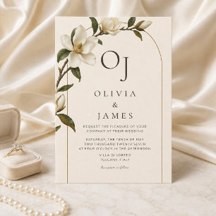 Faire-part de mariage à l'arche dorée avec magnoli