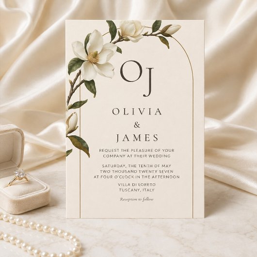 Faire-part de mariage à l'arche dorée avec magnoli