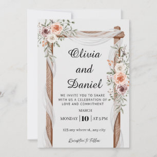 Faire-part de mariage à l'arche en bois floral rus