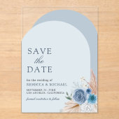 Faire-part de mariage à l'arche florale bleu pouss (Recto)
