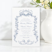 Faire-part de mariage à l'arche florale bleue vint
