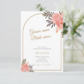 Faire-part de mariage à l'arche florale boho or (Debout devant)