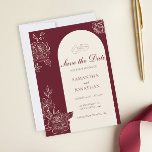 Faire-part de mariage à l'arche florale bordeaux p