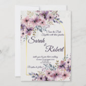 Faire-part de mariage à l'arche florale dorée avec (Devant)