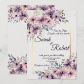 Faire-part de mariage à l'arche florale dorée avec (Devant / Derrière)