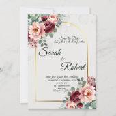 Faire-part de mariage à l'arche florale dorée avec (Devant)