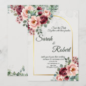 Faire-part de mariage à l'arche florale dorée avec (Devant / Derrière)