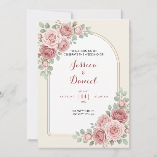 Faire-part de mariage à l'arche florale romantique (Devant)