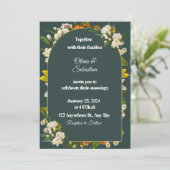 Faire-part de mariage à l'arche florale vert foncé (Debout devant)