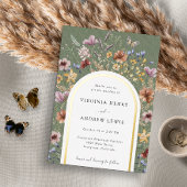 Faire-part de mariage à l'arche verte avec feuille