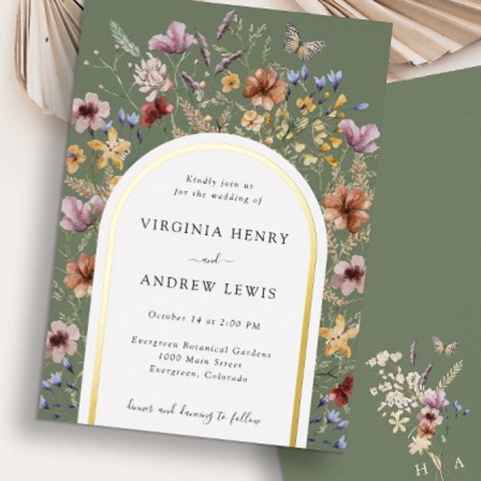 Faire-part de mariage à l'arche verte avec feuille