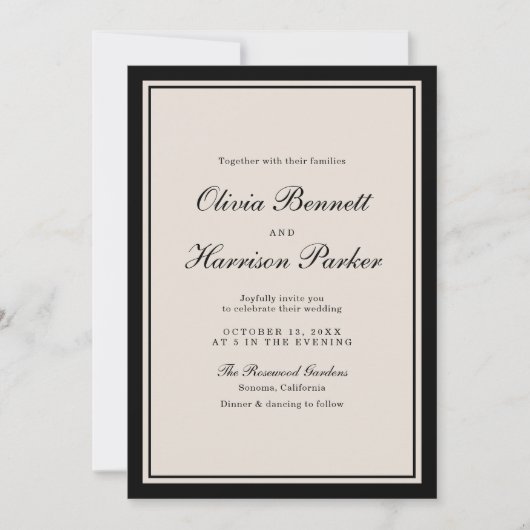 Faire-Part de Mariage à l'Argent Ancien Noir Class (Devant)