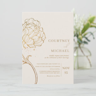 Faire-part de mariage à l'art linéaire de pivoine
