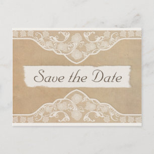 Faire-part de mariage à l'aspect toile de jute vin