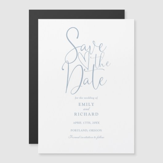 Faire-part de mariage à l'écriture moderne bleu po (Devant / Derrière)