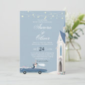 Faire-part de mariage à l'église thème bleu (Debout devant)