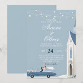 Faire-part de mariage à l'église thème bleu (Devant / Derrière)