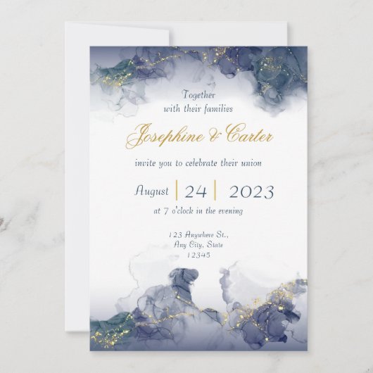 Faire-part de mariage à l'encre minuit et or (Devant)