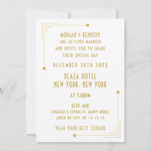 Faire-part de mariage à l'encre noire et or de sty (Dos)