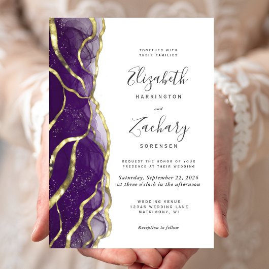 Faire-part de mariage à l'encre violette moderne e
