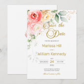 Faire-part de mariage à l'eucalyptus floral rose b (Devant / Derrière)