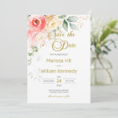 Faire-part de mariage à l'eucalyptus floral rose p (Debout devant)