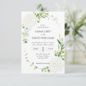 Faire-part de mariage à l'hortensia blanc rustique (Debout devant)