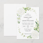 Faire-part de mariage à l'hortensia blanc rustique (Devant / Derrière)