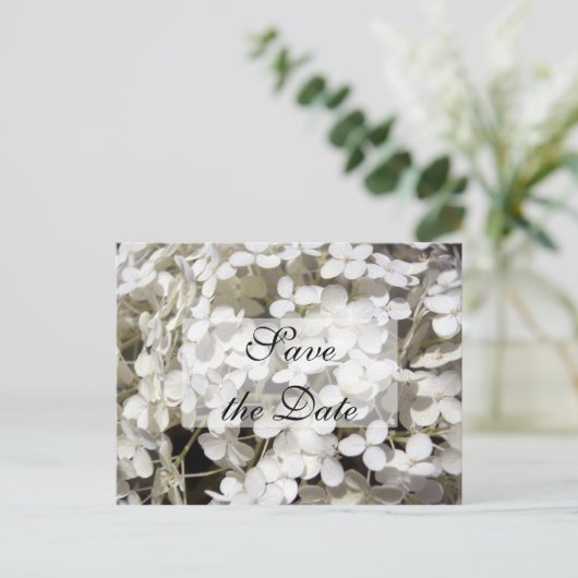 Faire-part de mariage à l'hydrangea blanc (Debout devant)
