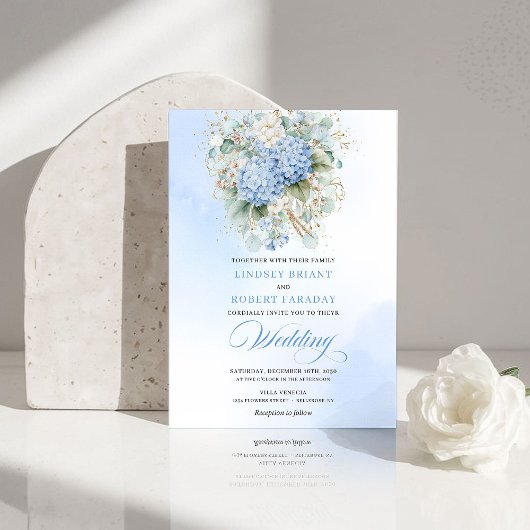 Faire-part de mariage à l'hydrangea bleu pastel él