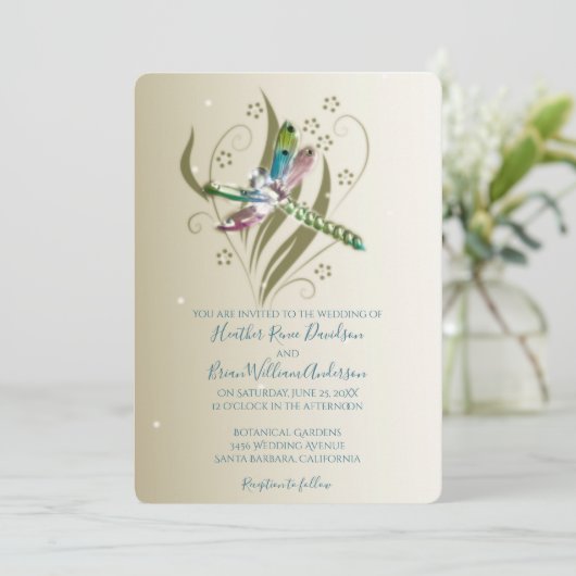 Faire-part de mariage à libellules à bijoux (Debout devant)