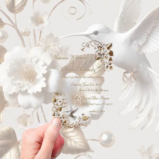 Faire-part de mariage à l'oiseau-mouche blanc en a