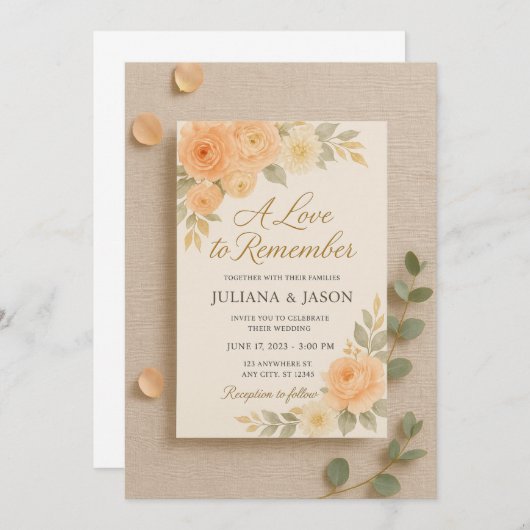 Faire-part de mariage A Love to Remember | Abricot (Devant / Derrière)