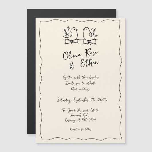 Faire-part de mariage à main lunaire / Doodle (Devant / Derrière)