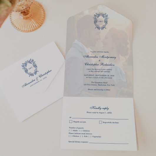 Faire-part de mariage à monogramme à armoiries de